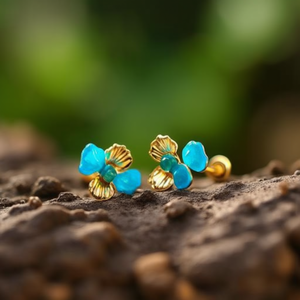 Fashion <b>Stud</b> <b>Earrings</b> 316L Stainless Steel PVD Gold Plating <b>Blue</b> Green Resistant Sustainable - Product Image 3
