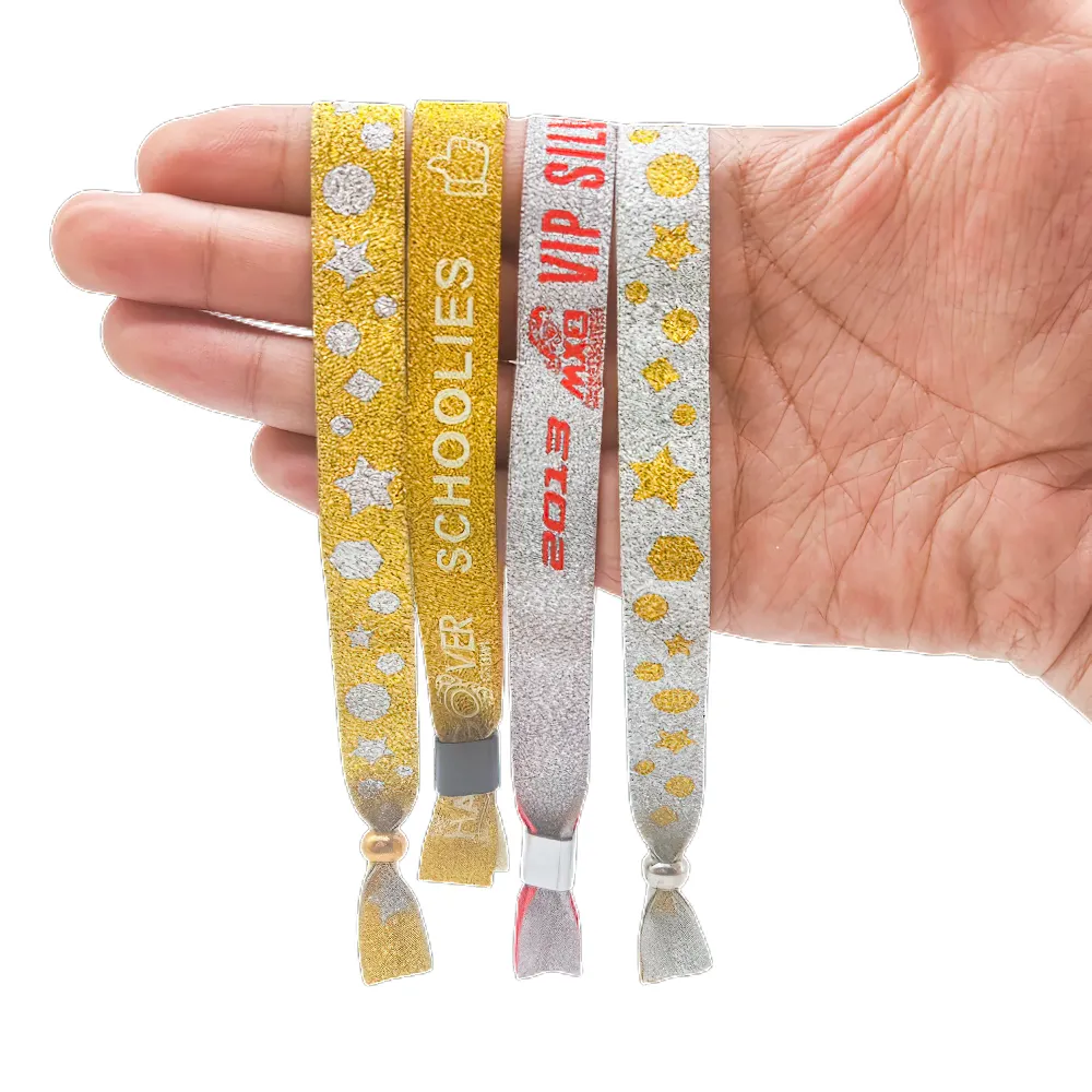 Elastic Fabric Bracelet Custom Event Festival Fabric Wristband Woven With Plastic Bead