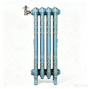 <span class=keywords><strong>Radiateur</strong></span> de chauffage classique vintage <span class=keywords><strong>en</strong></span> <span class=keywords><strong>fonte</strong></span> à 4 sections, 31 pouces de haut, thermostatique, à poser au sol, peinture bleue et or, à économie d'énergie - Product Image 5