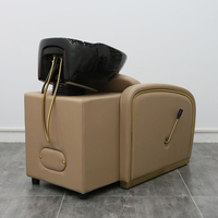 Fauteuil de Lavage de Tête Moderne Noir et Or pour Salon de Coiffure, Fauteuil Spa de Luxe Inclinable Manuel pour Shampoing et Lit