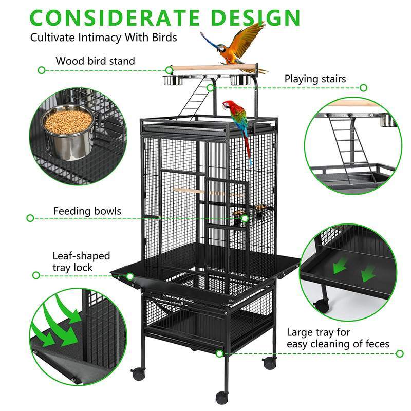 Wholesale Large Rolling Bird Cage for Parrots & Small Birds – Mobile Aviary with Feeding Bowls, Play Stairs & Removable Tray - View 3