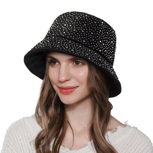 Bán Buôn Tùy Chỉnh Thời Trang Phụ Nữ Ngư Dân <span class=keywords><strong>Hat</strong></span> Phụ Nữ Bông Sáng Bóng Rhinestone Xô Mũ - Product Image 3