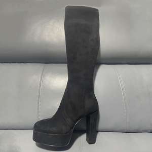 Botas de tacón grueso para mujer, botas altas hasta la rodilla, plataforma gruesa, punta redonda, botines largos de gamuza, diseño personalizado en zapatos - Product Image 5