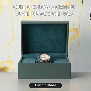Boîte cadeau de luxe pour montre, en cuir vert, avec intérieur doux floqué, pour présentation en magasin. - Product Image 2