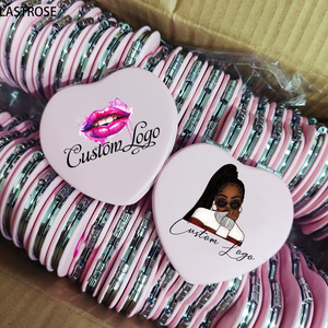 Specchietti Cosmetici Tascabili a Forma di Cuore, Doppio Lato con Stampa Glitterata a Farfalla, Logo Personalizzato, Mini Specchi da Viaggio - Product Image 3