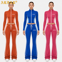 Ensembles de vêtements de sport pour femmes, logo personnalisé, veste courte à col montant colorée, leggings évasés, tenue de sport Y2K, ensemble 2 pièces
