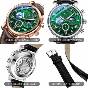 Orologio da <span class=keywords><strong>Uomo</strong></span> al Quarzo Cronografo di Lusso con Logo Personalizzato, Quadrante con Lancette Luminose, Calendario, Impermeabile, Cinturino <span class=keywords><strong>in</strong></span> Pelle e Cassa <span class=keywords><strong>in</strong></span> Lega da 44mm - Product Image 2