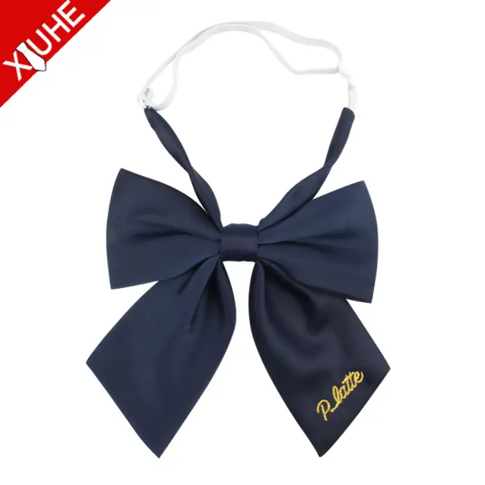 Custom 100% Polyester School Uniform Girls Butterfly Bow Tie With Jacquard Logo