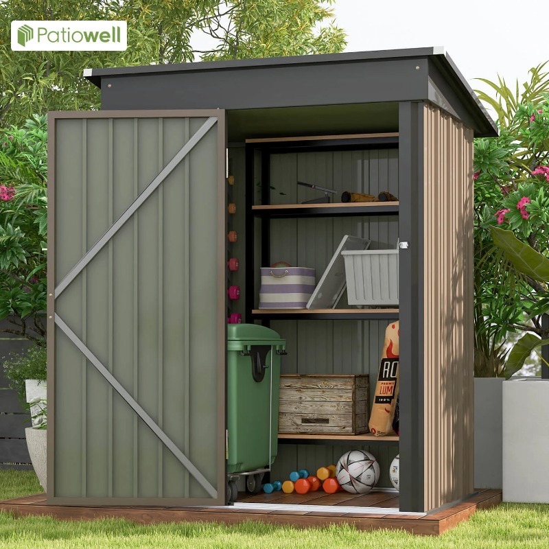 Наружный сарай Patiowell 5x3 фута, сарай для инструментов с Покатой крышей и запираемой дверью, Металлический Сарай для сада на заднем дворе, лужайка для патио
