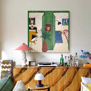 Stampa su tela ispirata a <span class=keywords><strong>Matisse</strong></span>, con porta verde, arte da parete per interni, scena astratta, decorazione moderna per soggiorno e camera da letto - Product Image 1