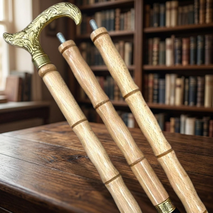 Luxury 3-Part Solid Wood T-Handle Rubber Tip Walking Cane Stylish Durable Carved Stick Leather Cover Lightweight Portable Hiking - Product Image 3
