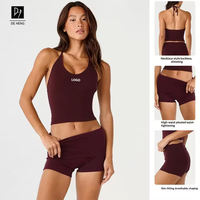 Ensemble de yoga 2 pièces pour femme : débardeur ajustable sans dos et short évasé à taille repliable