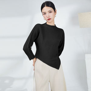 Miyake, camisetas plisadas únicas para mujer, camisetas ecológicas de manga larga de Color sólido que combinan con todo, camisetas irregulares al por mayor - Product Image 6