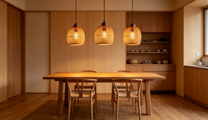 Paralume <span class=keywords><strong>in</strong></span> Bambù Intrecciato Naturale, Design Testurizzato Speciale, Lampada a Sospensione Minimalista per Soggiorno e Arredamento Casa - Product Image 5