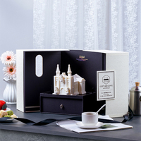 Boîte à gâteau de mariage personnalisée haut de gamme en carton gris à double porte, style français créatif, avec logo