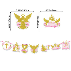 LINDOJUNI Decoraciones para Bautizo, <span class=keywords><strong>Primera</strong></span> Comunión y Fiestas Infantiles, Guirnaldas y Pancartas en Rosa y Dorado - Product Image 3