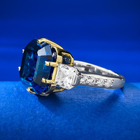 Nouvelle bague en argent S925 avec zircon incrusté de 12*12 en saphir royal européen et américain