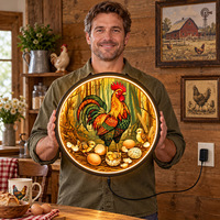 Enseigne lumineuse rétro, décor mural vintage avec coq et œufs de ferme, pour cuisine, salle à manger, entrée, porche, art mural pour la maison, décoration champêtre