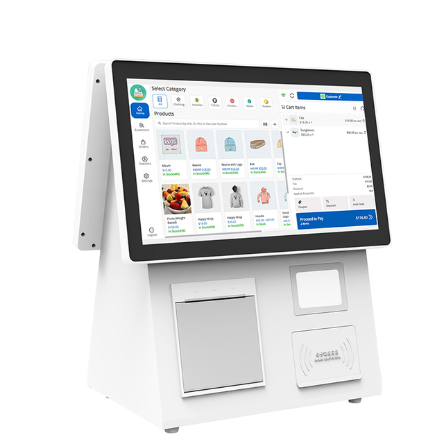 Fully Sheet Metal, Custom Dual-Screen Touchscreen Desktop POS System Dedicated Payment Terminal for Retail Coffee Shops