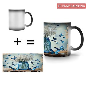 Frosted Black 11oz Ceramic Color Changing Magic <b>Mug</b> With <b>Butterfly</b> Art Design - Product Image 4