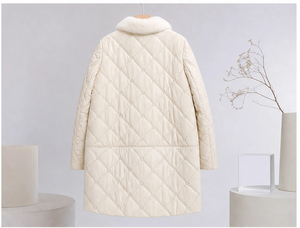 Nouveau <span class=keywords><strong>manteau</strong></span> en cuir avec col en fourrure de vison pour l'automne et l'hiver, veste matelassée mi-longue pour <span class=keywords><strong>femme</strong></span> avec rembourrage en mélange de <span class=keywords><strong>laine</strong></span> de chameau - Product Image 3