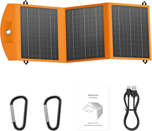 เครื่องชาร์จพลังงานแสงอาทิตย์แบบพับได้ขนาด 30W พร้อมพอร์ต USB-A 5V และ USB-C รองรับการชาร์จเร็ว ใช้งานได้กับ iPhone และ iPad - Product Image 1