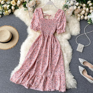 <span class=keywords><strong>Vestido</strong></span> Midi de Verano <span class=keywords><strong>con</strong></span> Cuello Cuadrado y Mangas Abullonadas, Estilo Francés, Talla Única, Elástico, Informal - Product Image 2