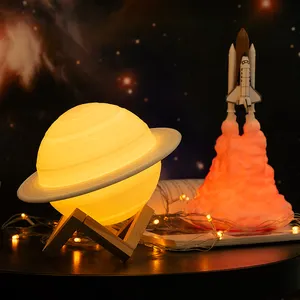 子供のギフトのための16色の3D印刷土星ランプムーンライトホームデコレーションLEDナイトライト