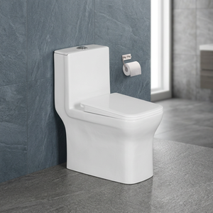 WC monobloc en céramique blanche à chasse d'eau siphonique, à poser au sol - Product Image 1