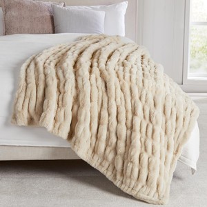 Plaid réversible en fausse fourrure de lapin moelleuse pour canapé, couverture luxueuse et douce en minky pour la décoration intérieure - Product Image 1