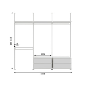 Armoire ouverte autoportante en aluminium à profil mince et réglable avec <span class=keywords><strong>4</strong></span> tiroirs, penderie moderne sans <span class=keywords><strong>portes</strong></span> pour chambre à coucher et salon - Product Image 6