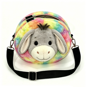 Bolso de Hombro de Peluche con Cara de Burro 3D Personalizado, Lindo, con Relleno de Algodón PP, Temática de Animales de Granja, Diseño Arcoíris, Halloween - Product Image 4