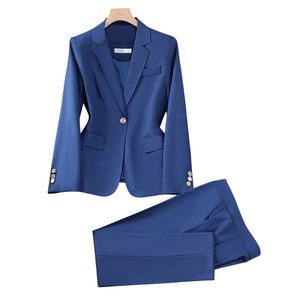 Women's Misty Blue Suit Set Polyester Satin Full Sleeve Elegant Anti-Wrinkle Autumn Professional Style - Product Image 5