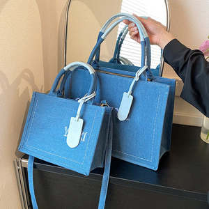 Bolso de mano de mujer de gran capacidad de tela vaquera de lujo personalizado bolso de mano Jeanet bolso de hombro de tela vaquera de 2 tamaños - Product Image 5