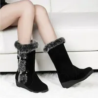 Nouvelles bottes d'hiver pour femmes, bottes mi-mollet chaudes et décontractées en fourrure, chaussures à enfiler à bout rond et talon compensé, bottes de neige, grandes tailles 42