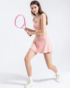 Pakaian Olahraga Mini Wanita, Set Rok Tenis Tongkat Golf dengan Saku Samping Lipit Dua Potong