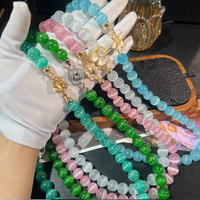 Ensemble de bijoux vintage pour femmes, perles œil-de-chat 12 mm faites à la main, plaqué cuivre or véritable, collier et bracelet printemps/été