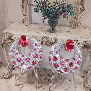Boucles d'oreilles pendantes en moissanite rouge rubis, avec halo rond, plaquées rhodium, bijoux de déclaration pour les mariages et les fêtes, ORIGINAL - Product Image 3