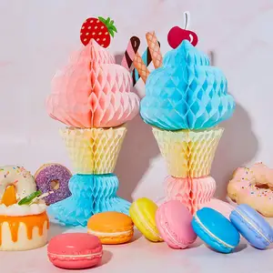 Centro de mesa para decoración de fiesta de 50s, centro de mesa de helado con diseño de panal