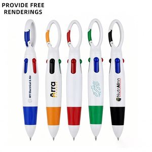 Bolígrafos Personalizados con Mosquetón de Plástico, 4 en 1, Retráctiles, Punta de 1.0 mm, Grabado Láser, Hebilla Multicolor - Product Image 1
