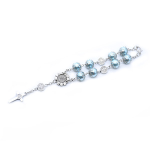 2024 Komi Glass Faux Blue Pearl Rosario Pulseras de perlas de vidrio con Maria <span class=keywords><strong>Center</strong></span> y Mini Benedict Cross Bracelet - Product Image 3