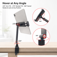 Support de téléphone et tablette en métal flexible réglable à 360 degrés, bras articulé long, pince de bureau pour bureau et studio, vente en gros