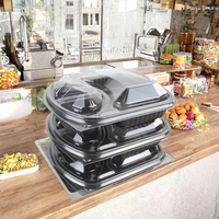 Boîtes alimentaires jetables ovales noires en PP de 29 oz à 2 compartiments personnalisables avec impression par transfert thermique pour repas, déjeuner, bento