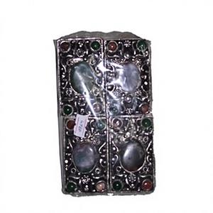 Bandeja Rectangular de Cobre Plateado con Piedra de Ágata, Diseño Antiguo, Imitación de Esmalte, Arte Folclórico, Regalo Empresarial para Coleccionistas de Arte - Product Image 3