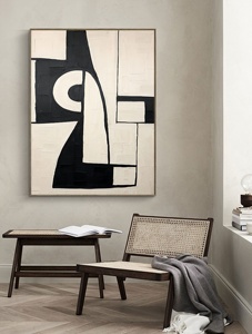 Peinture à l'huile contemporaine minimaliste faite à la main <span class=keywords><strong>en</strong></span> noir et blanc sur toile avec cadre - Art mural pour salon - Product Image 6