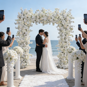 Arco Floreale Personalizzato 2,4x2,4m Bianco a Forma Quadrata, Decorazione Moderna per Cerimonie Nuziali, Accessori Floreali - Product Image 1