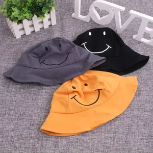 Korean Newest bucket hat Cartoon smiling face hat for children 100% Cotton Sunbennet