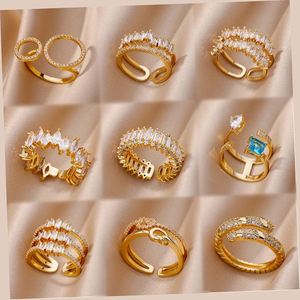 Nouvelle bague pour femme en cuivre et zircon, design géométrique multi-couches, bijoux de mode en cristal, luxe léger et personnalisé - Product Image 2