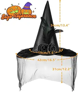 Halloween hat costume accessories Cosplay party female flower gauze hat feather rose decoration witch hat