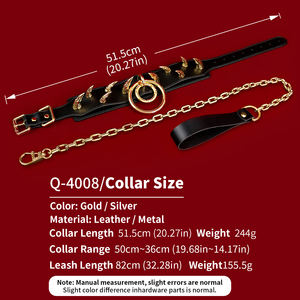 Griffes de chasseur BDSM collier de posture d'esclave en cuir végétalien avec poignée en aluminium à pointes et laisse Couple collier en cuir d'entraînement BDSM - Product Image 6